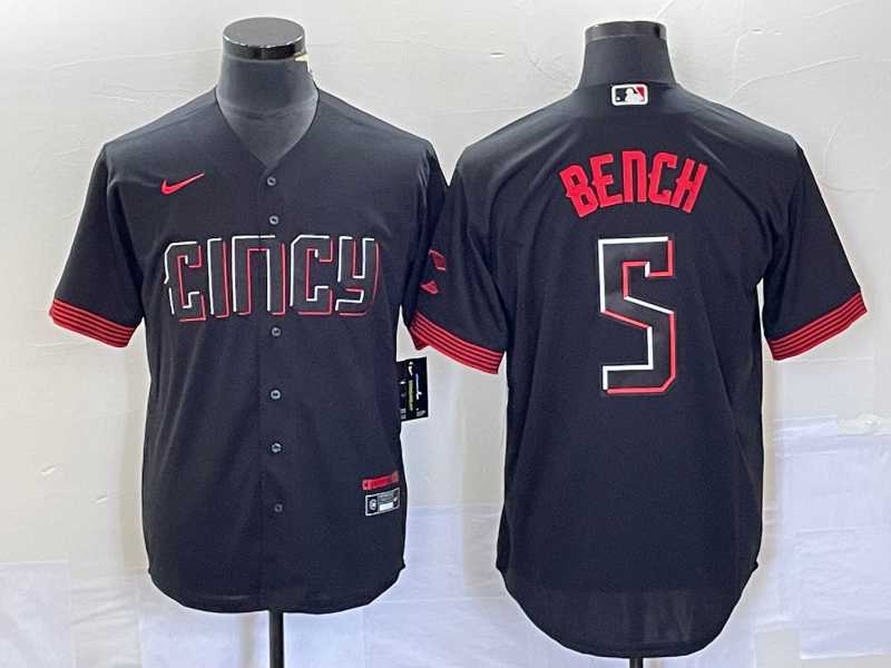 Mens Cincinnati Reds #5 Johnny Bench Black 2023 City Connect Cool Base Stitched Baseball Jersey